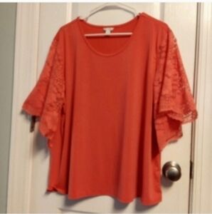 Established 1945 Cato XL P2P 24" Length 26" Women's Coral Lace Sleeve Top Dressy